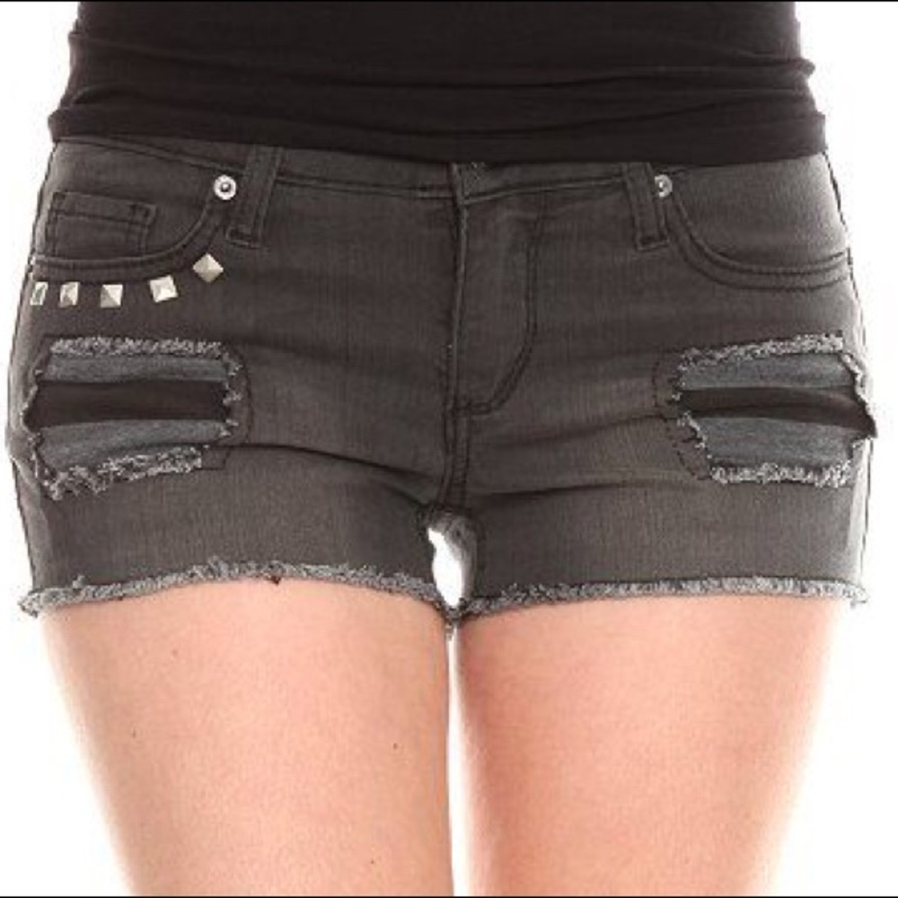Hot topic studded black/gray jean shorts